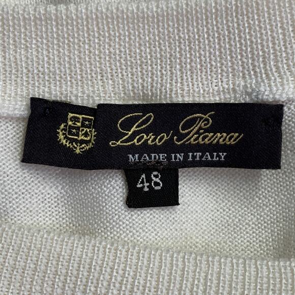 LORO PIANA Size 12 Cream Silk Cotton Jersey Crew Neck Pullover - Picture 4 of 6